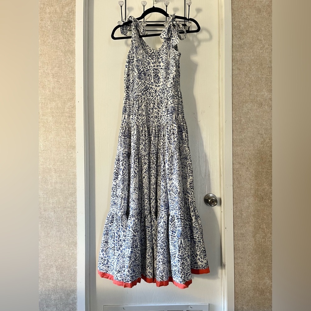 THML Blue and White Maxi Dress with Shoulder Ties - Picture 3 of 9